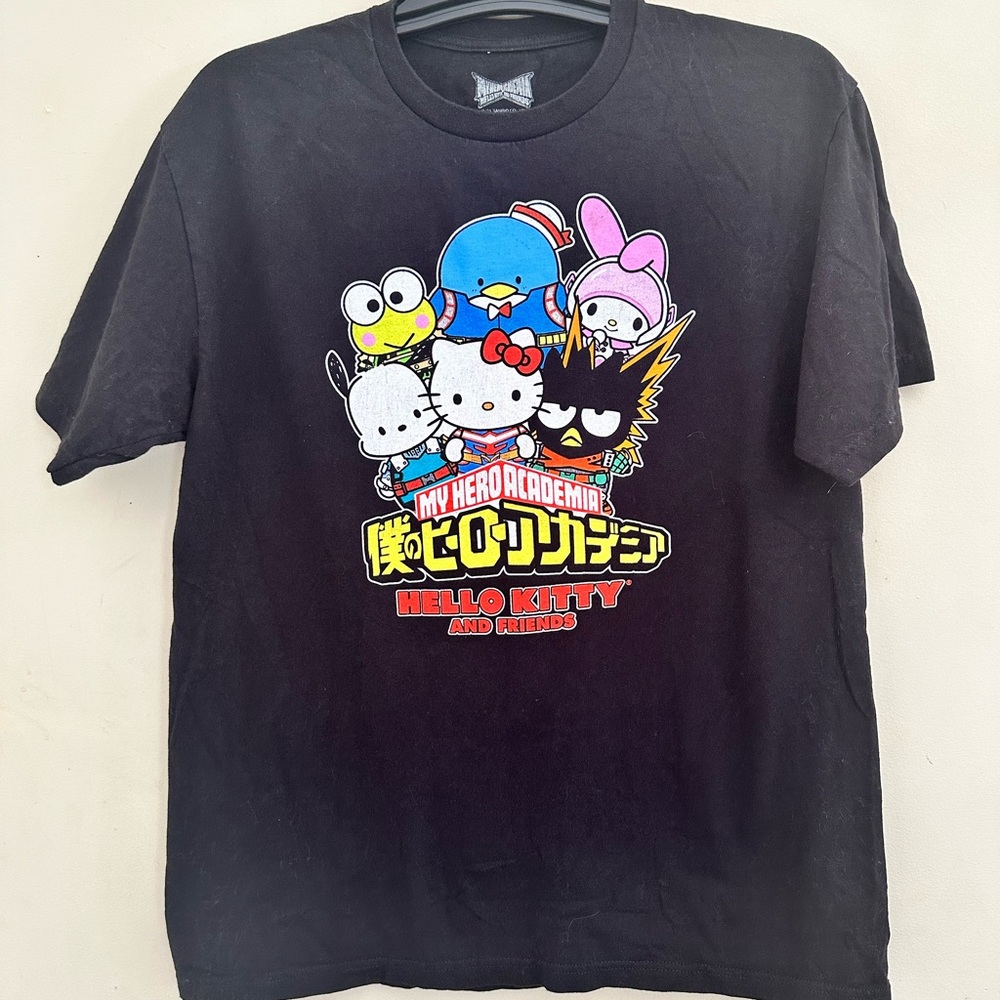 My Hero Academia Hello Kitty and Friends T Shirt size L Adult Black Graphic